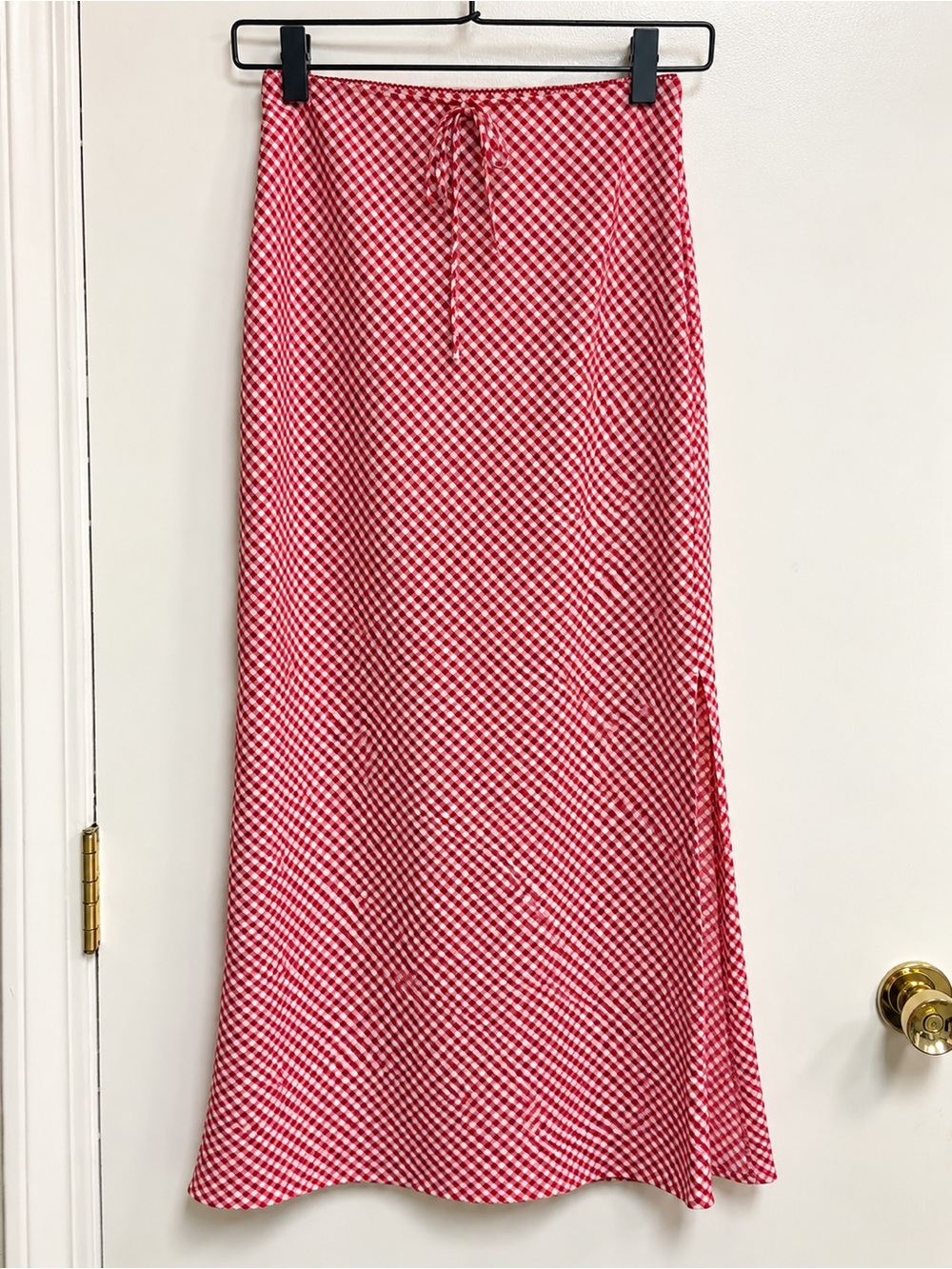 XS Wild Fable Red Gingham Seersucker Maxi Skirt Side Slit